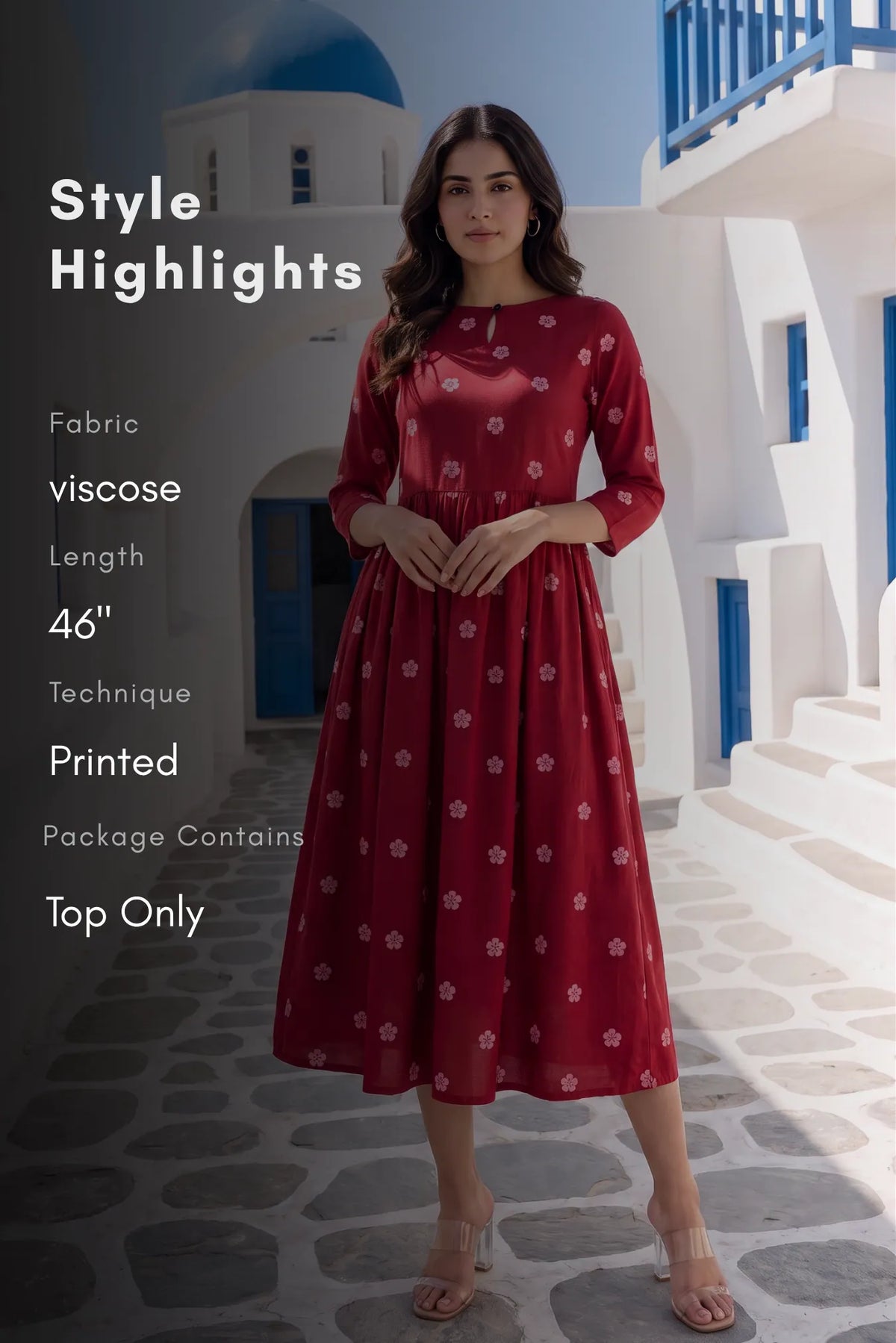 Ruby Meadow Red Viscose Printed Umbrella Dress