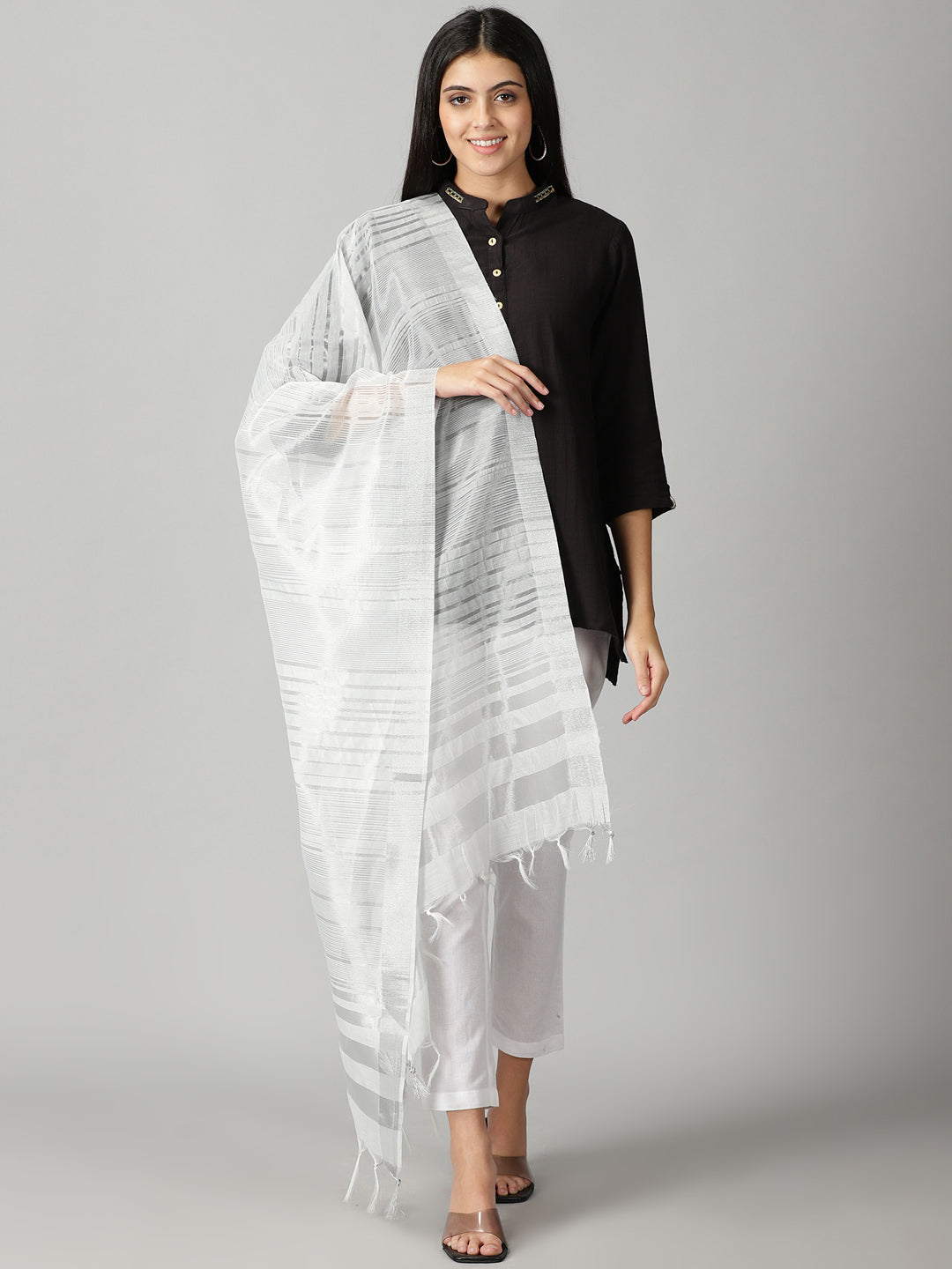 Silver Banarasi Dupatta