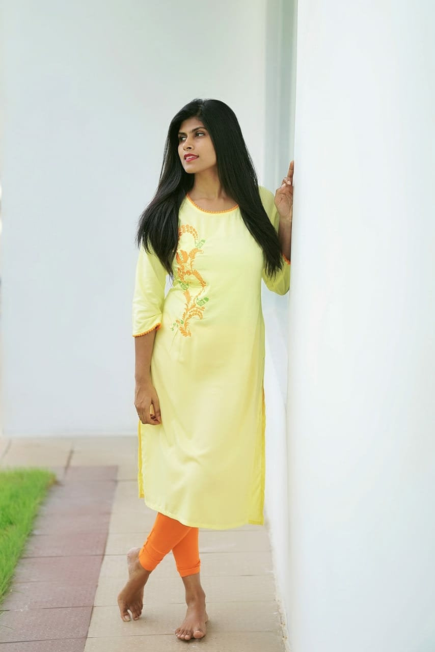 Green bird embroidery kurti