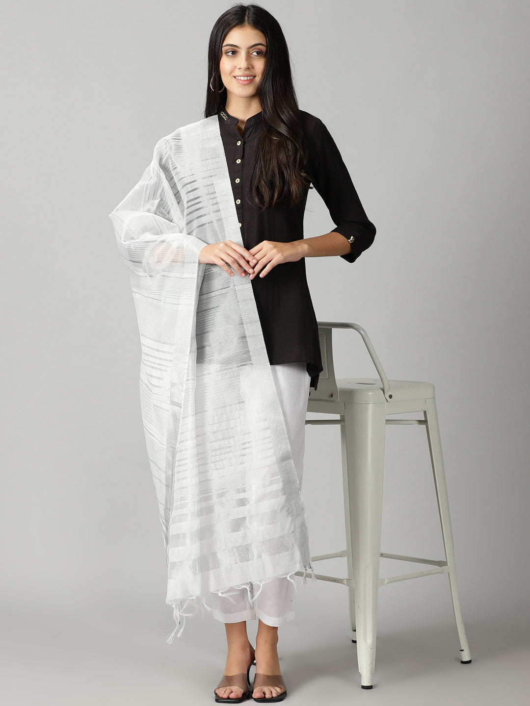 Silver Banarasi Dupatta